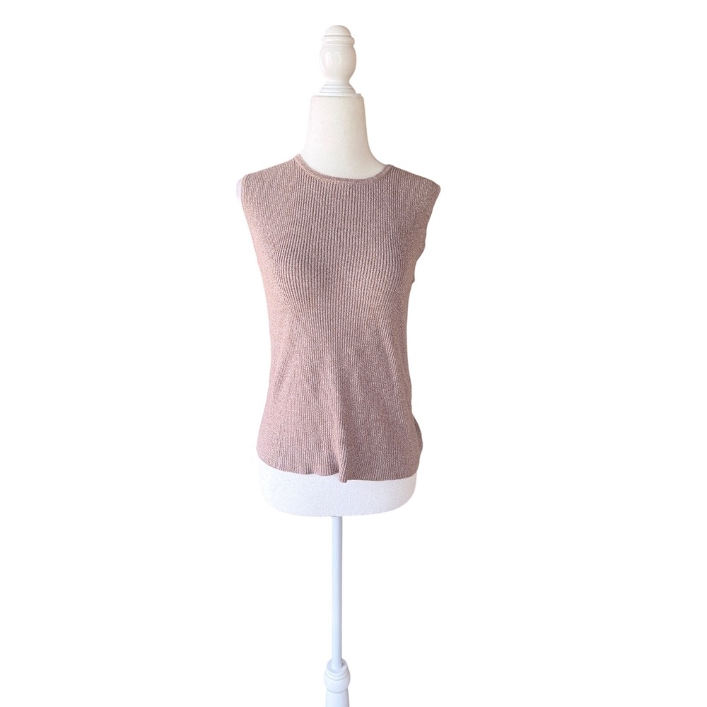 Casual Corner Womens Small Mauve Pink Ribbed Knit Sleeveless Cotton Sweater